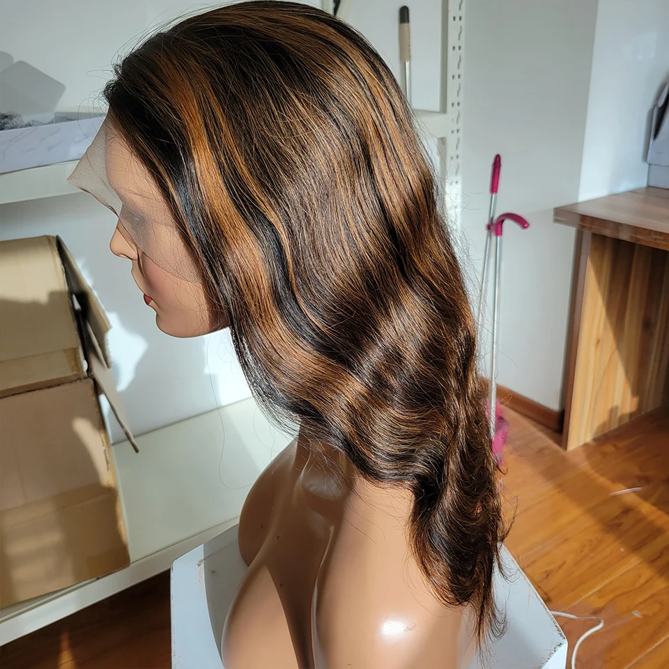 

220% плотность тела волны парик хайлайтер длинные 13x4 Омбре кружева передние человеческие волосы парики для черных женщин