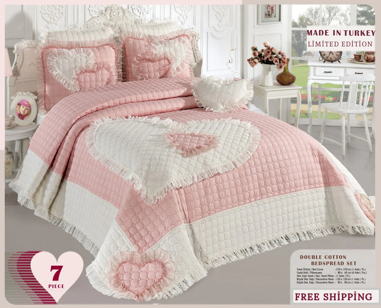 Double Bed Cover Set Pure Cotton 7 Piece Free Shipping Pink Brown Color Option 270x270 cm -33
Double Bed Cover Set Pure Cotton 7 Piece Free Shipping Pink Brown Color Option 270x270 cm -33