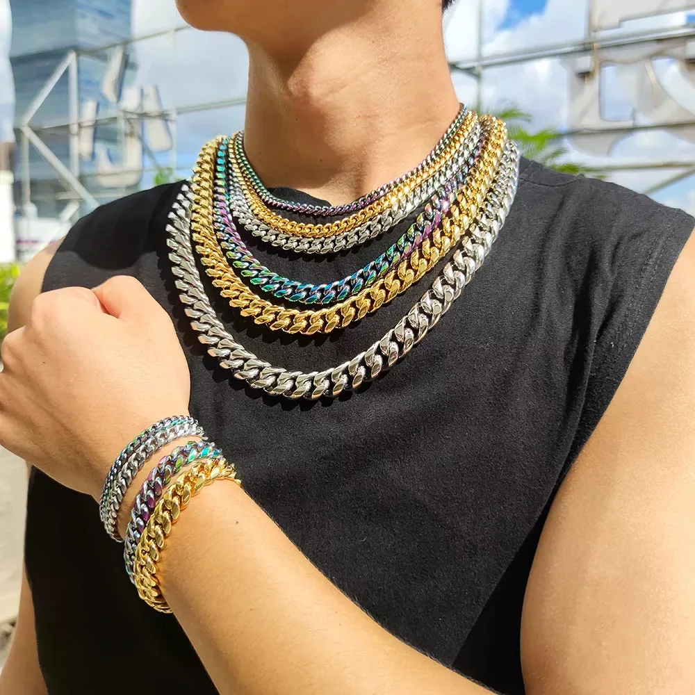 8/10/12mm Hip Hop Cuban Link Chain Necklace 18k Men Gold Plated Stainless Steel Cuban Link Chains Bracelet Set
8/10/12mm Hip Hop Cuban Link Chain Necklace 18k Men Gold Plated Stainless Steel Cuban Link Chains Bracelet Set