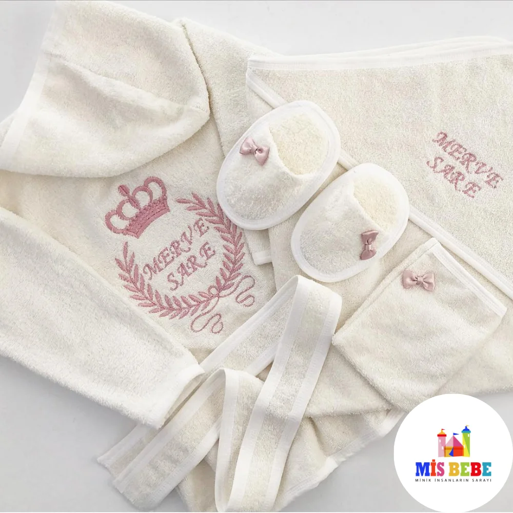 

Baby Bathrobe Towel Set Personalized Name Embroidered Custom Clothes 4-Pcs Cotton that Bath with Clothing