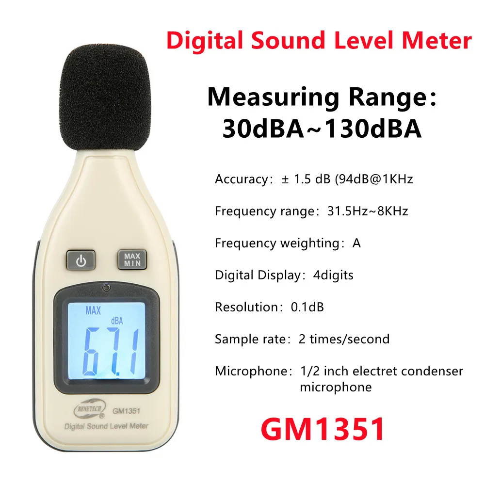 

5PCS Digital Sound Level Meter GM1351 Profession 30 dBA~130 dBA Noise Meter Portable Noise Decibel Monitor Pressure Tester LCD