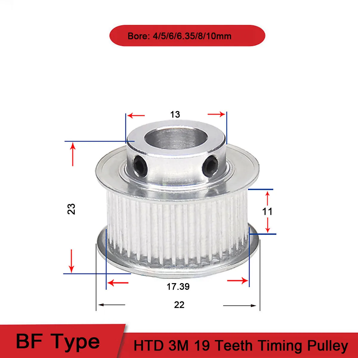 1Pcs 19 Teeth HTD 3M BF Type Synchronus Wheel Idler Pulley Bore 4 5 6 6.35 8 10mm Aluminium Timing Pulley Width 11mm
1Pcs 19 Teeth HTD 3M BF Type Synchronus Wheel Idler Pulley Bore 4 5 6 6.35 8 10mm Aluminium Timing Pulley Width 11mm