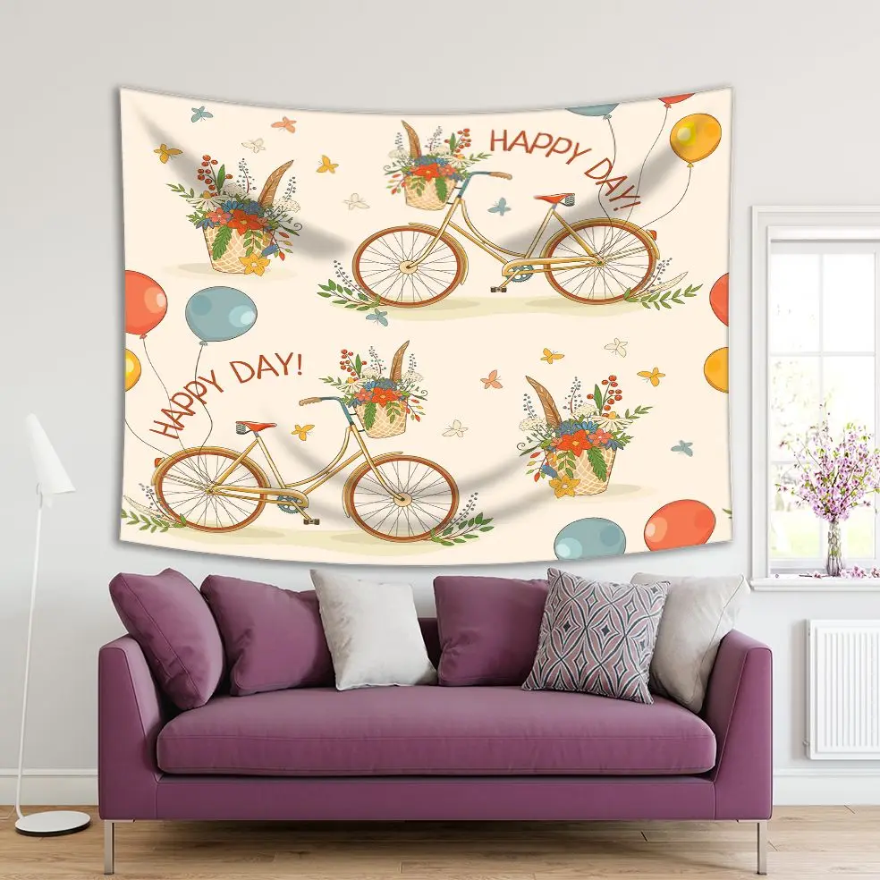 Tapestry Colorful Decorative Bicycles Pattern with Wheels Flowers Balloons Butterflies and Baskets in Blue Green Yellow Printed
Tapestry Colorful Decorative Bicycles Pattern with Wheels Flowers Balloons Butterflies and Baskets in Blue Green Yellow Printed