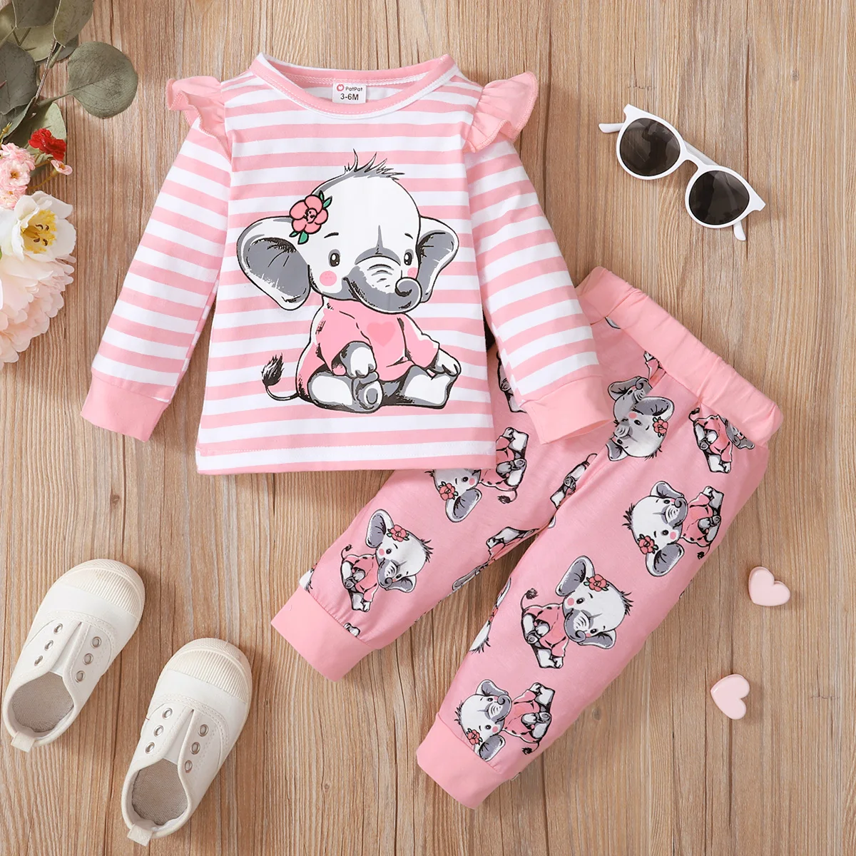 PatPat 2pcs Baby Girl Cartoon Elephant Print Grey Striped Long-sleeve Top and Trousers Set
PatPat 2pcs Baby Girl Cartoon Elephant Print Grey Striped Long-sleeve Top and Trousers Set