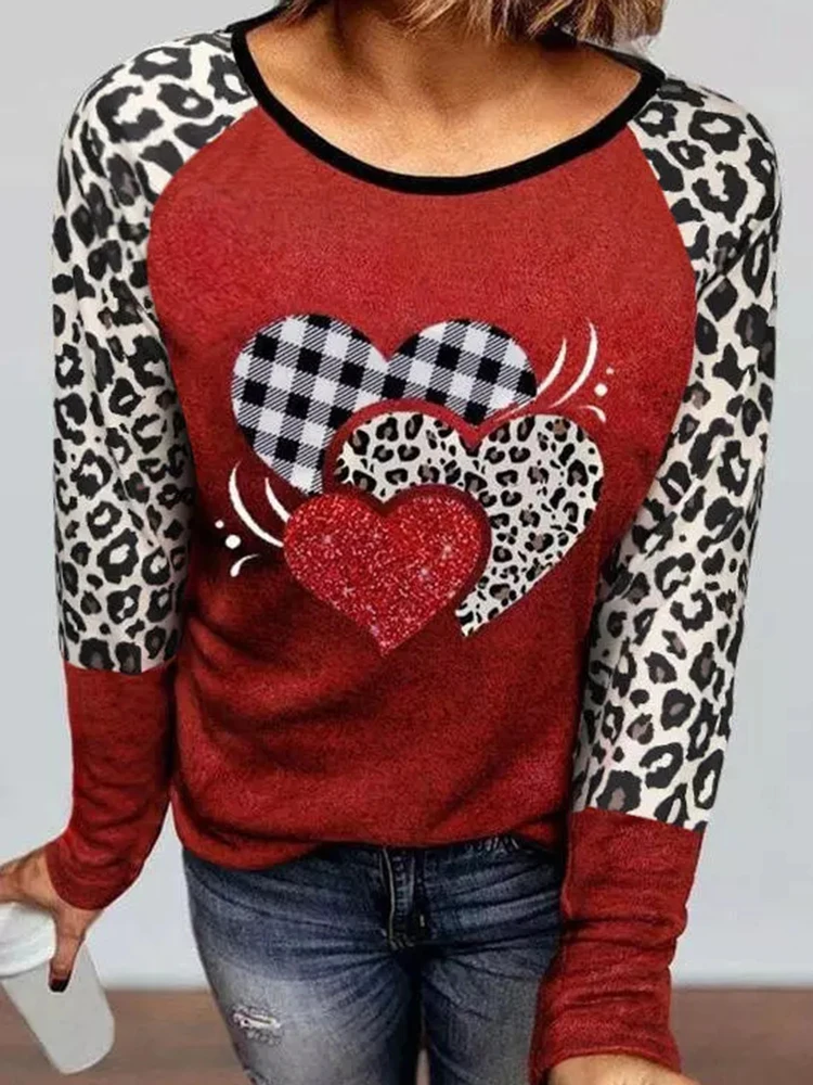 Summer Top Women Leopard Plaid Heart Blouse O-Neck Long Sleeve Raglan Sleeve Casual Loose Hoodie Fashion Pullover
Summer Top Women Leopard Plaid Heart Blouse O-Neck Long Sleeve Raglan Sleeve Casual Loose Hoodie Fashion Pullover