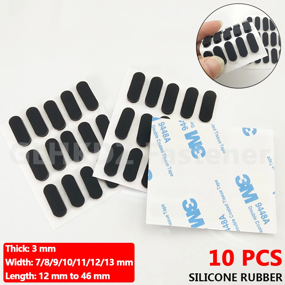 

10X Thickness 3mm, Width 7/8/9/10/11/12/13mm, Length 12mm-46mm Oval Silicone Rubber Furniture Pads Self Adhesive Backed Non-slip