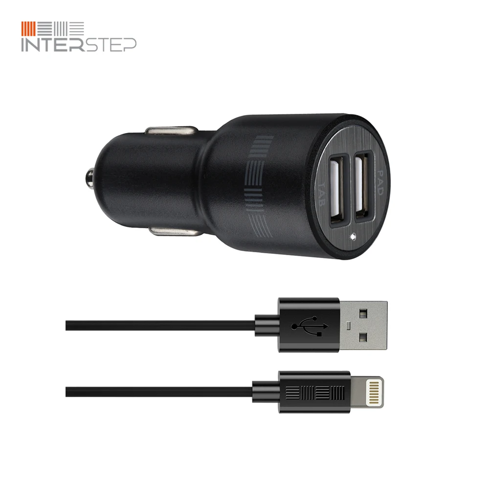 Автомобильное зарядное устройство INTERSTEP для iPhone 2 порта USB кабель Mfi 8 Pin в