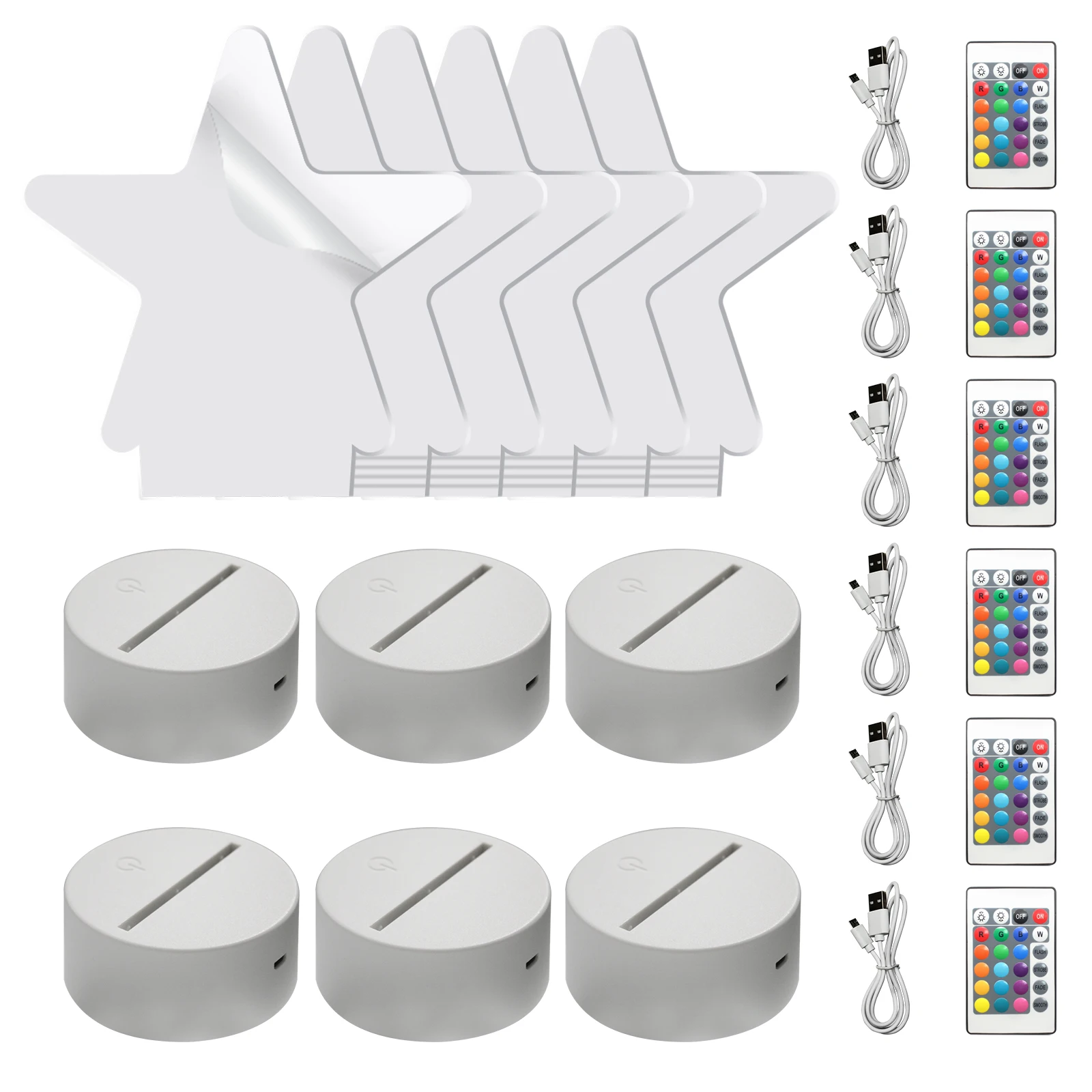 DIY 3D Night LED Light Lamp Base 6 Set Star Shape 16 Colors Remote USB Neon Table Decor Gifts Party Restaurant Room Shop White
DIY 3D Night LED Light Lamp Base 6 Set Star Shape 16 Colors Remote USB Neon Table Decor Gifts Party Restaurant Room Shop White