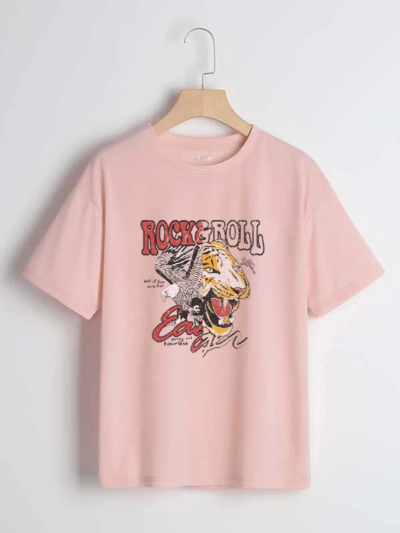 

Rock Roll Eagle Tiger Graphic Tee 70s 80s Vintage Hipster Boha Style Tumblr Ulzzang Oversized Unisex Women T-Shirt Hippie Tops
