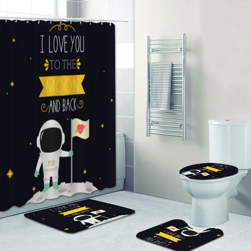 Cute I Love You to the Moon and Back Astronaut Flag Shower Curtain Set for Kids Bathroom Spaceman Boy Bath Mats Rugs Home Decor
Cute I Love You to the Moon and Back Astronaut Flag Shower Curtain Set for Kids Bathroom Spaceman Boy Bath Mats Rugs Home Decor