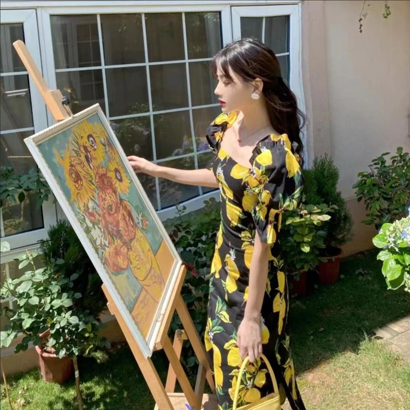 Summer Long Floral Lemon Print Slim Women Dress Elegant Vintage Casual Party Bohemian Runway Vacation Korean Bohemian Dress
Summer Long Floral Lemon Print Slim Women Dress Elegant Vintage Casual Party Bohemian Runway Vacation Korean Bohemian Dress