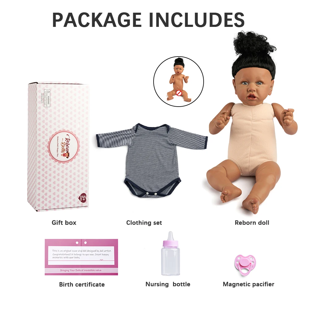 RSG 22 Inches black realistic baby dolls bebes reborn doll African American Baby Vinyl Reborn Baby Doll Gift Toy for Children 
RSG 22 Inches black realistic baby dolls bebes reborn doll African American Baby Vinyl Reborn Baby Doll Gift Toy for Children