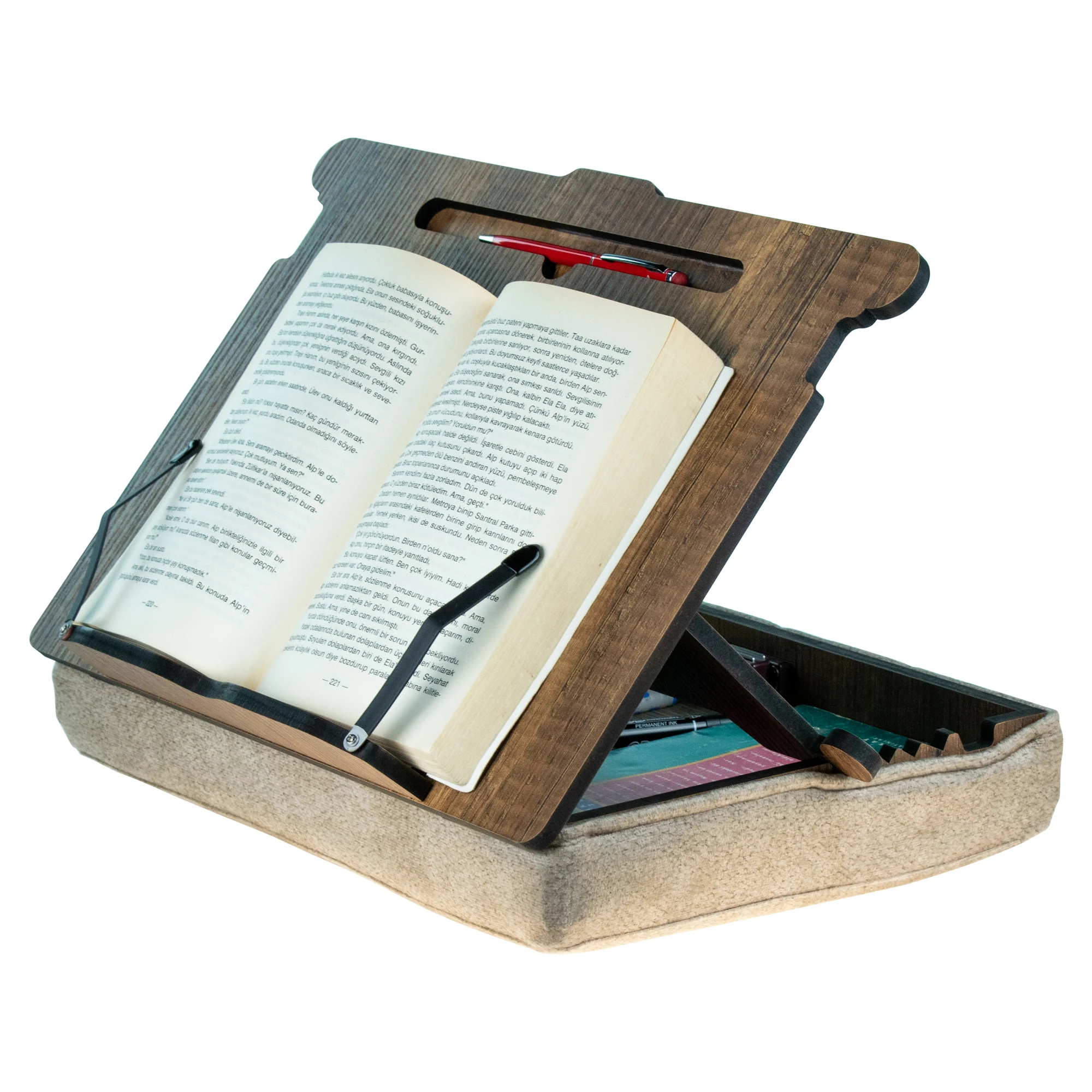 Book Stand with Cushion, Storage Area & Magnet Lock, Portable and Height Adjustable for Writing, Reading, Watching, Painting and
Book Stand with Cushion, Storage Area & Magnet Lock, Portable and Height Adjustable for Writing, Reading, Watching, Painting and