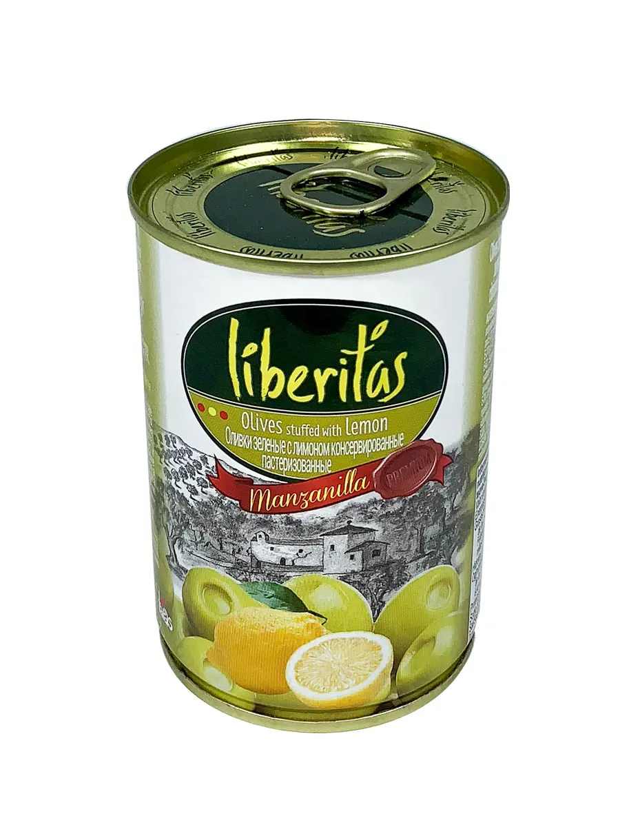 Оливки Liberitas фаршированные с лимоном 0.300 мл. жестяная банка продукты