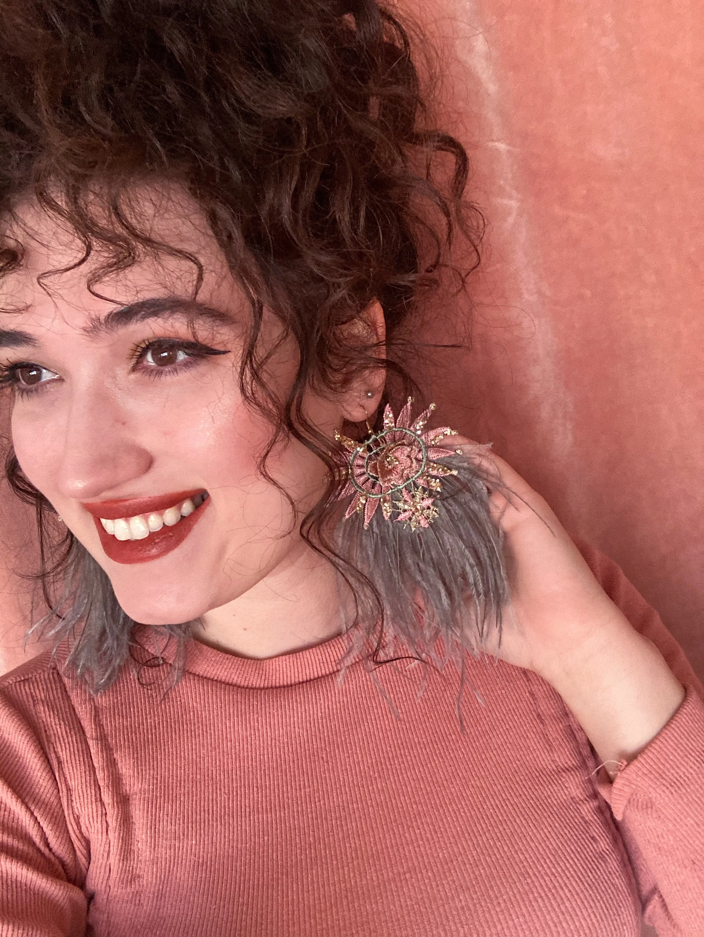 Romantic Floral Statement Earrings, Feather Flower Jewelry, Boho Accessories, Gypsy Earring, 
Romantic Floral Statement Earrings, Feather Flower Jewelry, Boho Accessories, Gypsy Earring,