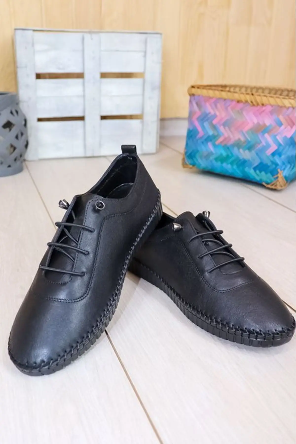 Marine Shoes - 21Y - 094 - 296 Siyah Deri Kadn Ayakkabs