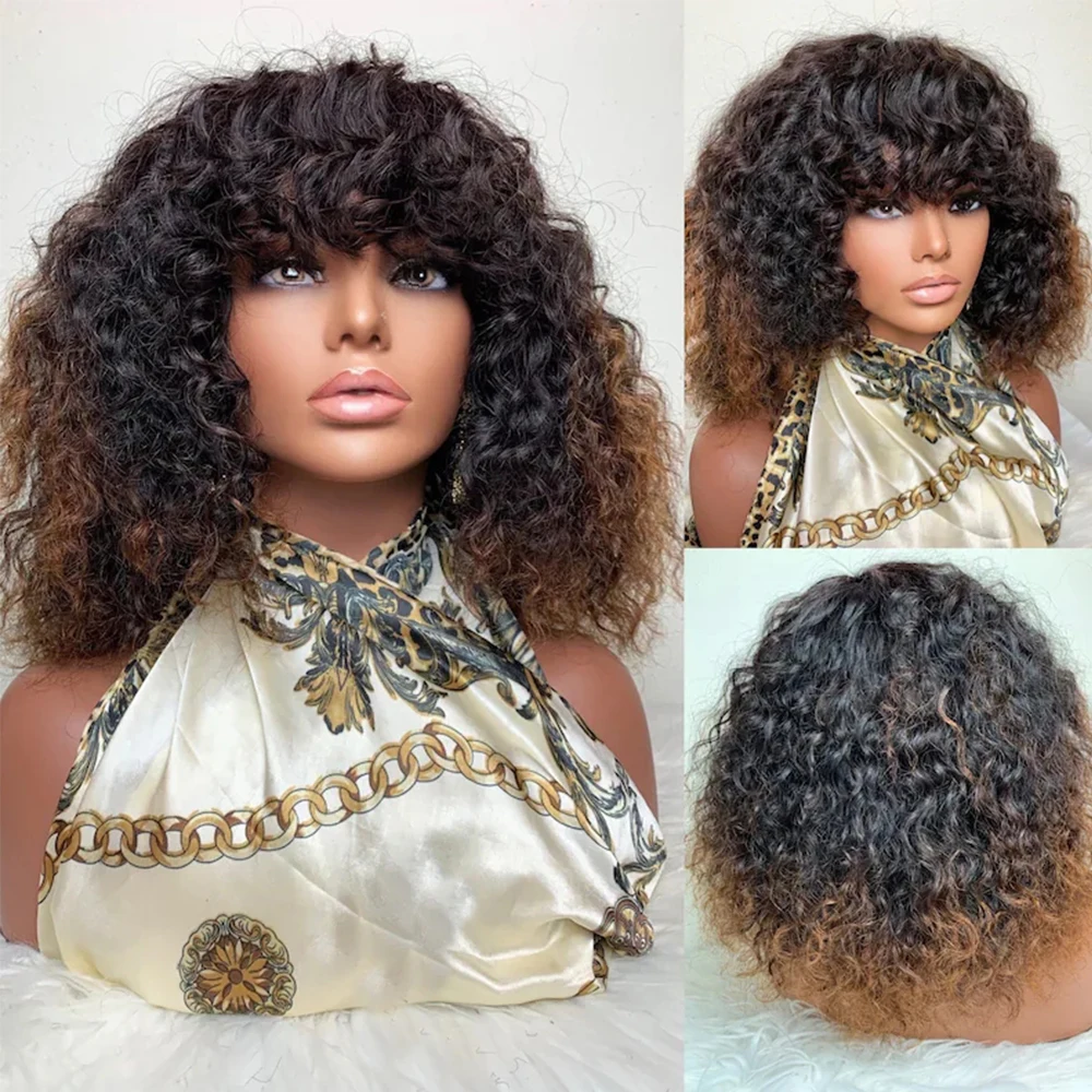Ombre Deep Wave Wig With Bangs Cheap Full Machine Made Bangs Wig Human Hair Remy Brazilian Colored Human Hair Wigs For Women
Ombre Deep Wave Wig With Bangs Cheap Full Machine Made Bangs Wig Human Hair Remy Brazilian Colored Human Hair Wigs For Women