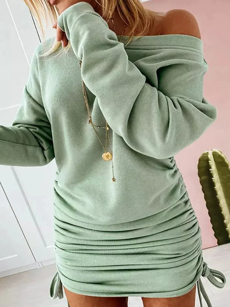 Elegant Casual Women's Dresses Ruched Long Sleeve Crew Neck Bodycon Dress Pullover Drawstring Short Mini Sweatshirt Dress Green
Elegant Casual Women's Dresses Ruched Long Sleeve Crew Neck Bodycon Dress Pullover Drawstring Short Mini Sweatshirt Dress Green