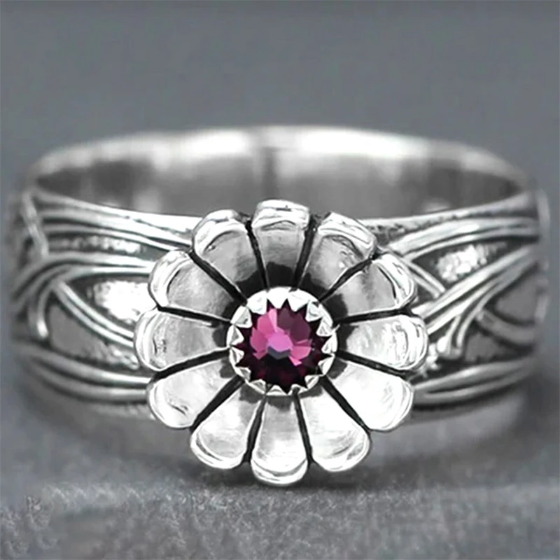 Exquisite Stainless steel Flower Ring Vintage Wide Band Purple Crystal Floral Rings Bride Wedding Ring Anniversary Jewelry Gift
Exquisite Stainless steel Flower Ring Vintage Wide Band Purple Crystal Floral Rings Bride Wedding Ring Anniversary Jewelry Gift