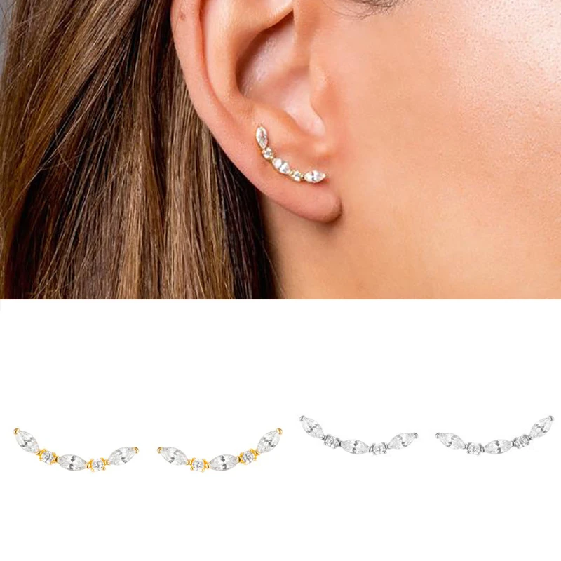 

CRMYA Flowers Cubic Zirconia Ear Cuff Gold Silver Plated Crawler Ear Climber Earrings For Women Wedding Temperament