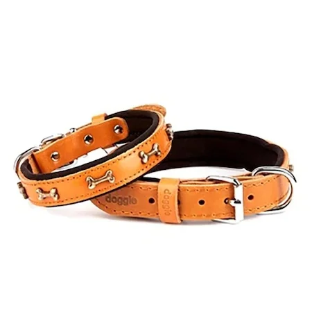 

Adjustable Comfortable Real Leather Handmade Bone Embellished Dog Collar 2x30-35cm Camel Neck Strap Accesories Pitbull Bulldog