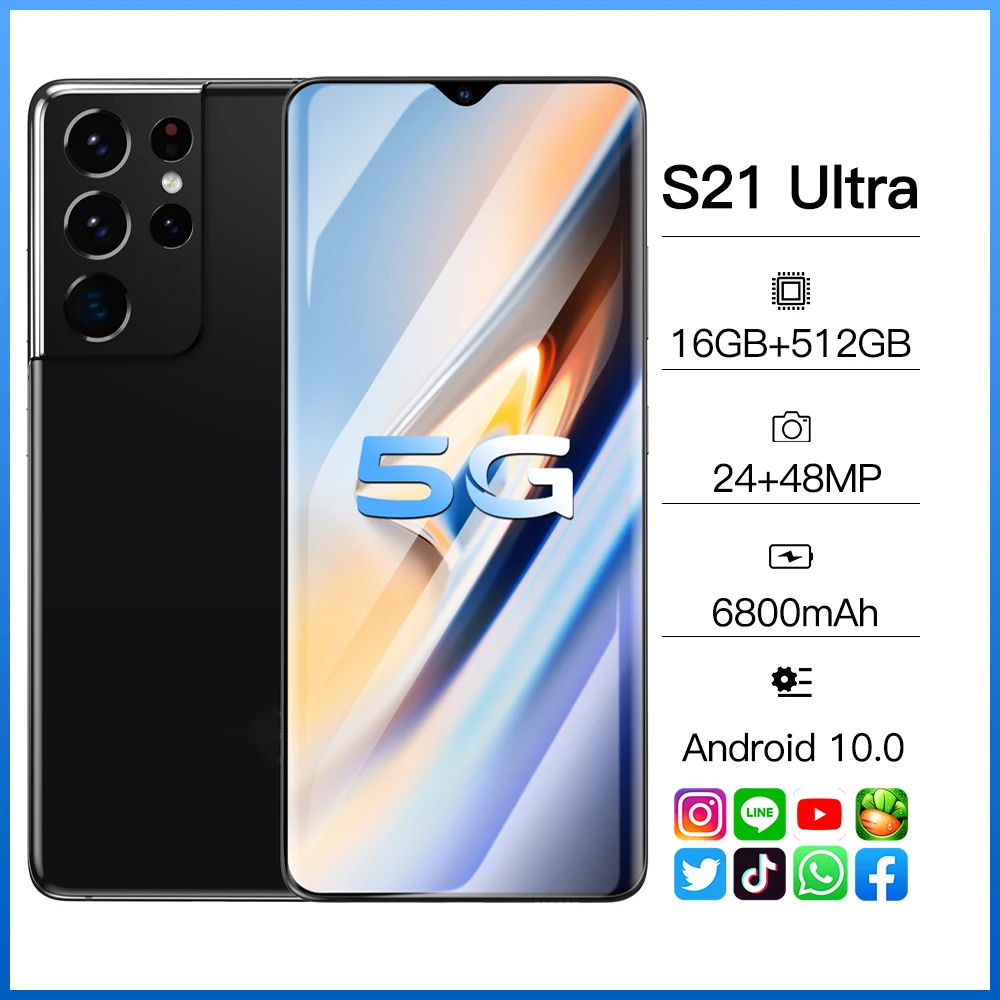 NEW Original S21Ultra Cell Phones 5G SA Smartphones 6.7Inch Full HD Screen Cellphones 16GB+512GB 10 Core Mobile Phone Dual Card
NEW Original S21Ultra Cell Phones 5G SA Smartphones 6.7Inch Full HD Screen Cellphones 16GB+512GB 10 Core Mobile Phone Dual Card