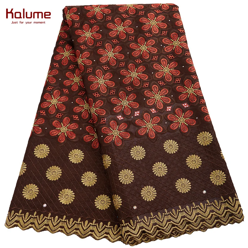 

Kalume Nigerian Cotton Lace Fabric Swiss Voile 2022 Embroidery African Cotton Lace Fabric With Stones For Diy Women Dress H2812