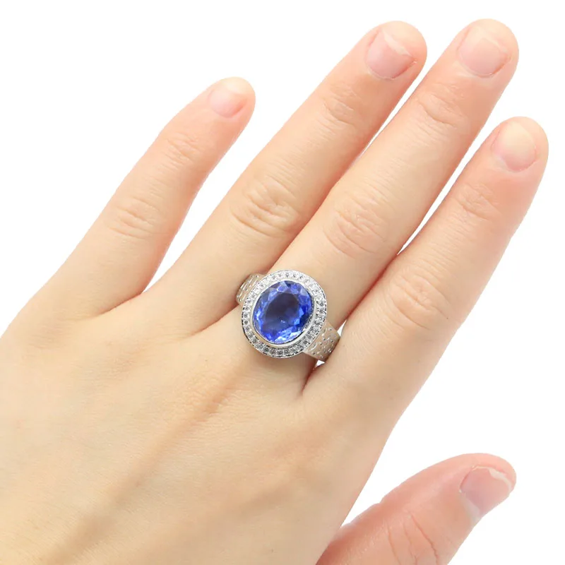 

20x17mm Delicate Fine Cut Rich Blue Violet Tanzanite Women Daily Wear Eye Catching Silver Rings Wholesale