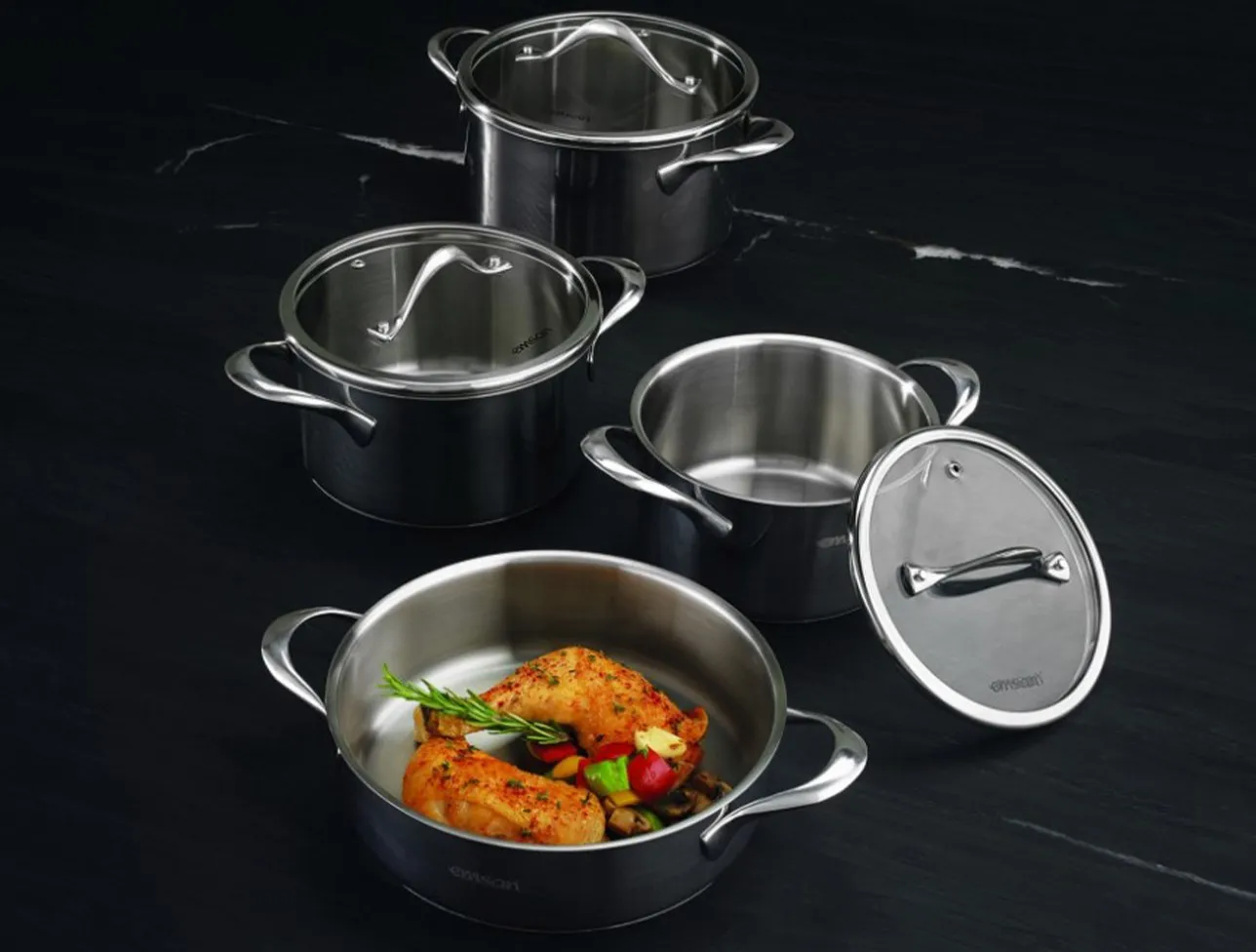 Yakamoz Induction Based 8 Piece Stainless Steel Cookware Set modern design kitchen design glass lid tableware presentation
Yakamoz Induction Based 8 Piece Stainless Steel Cookware Set modern design kitchen design glass lid tableware presentation