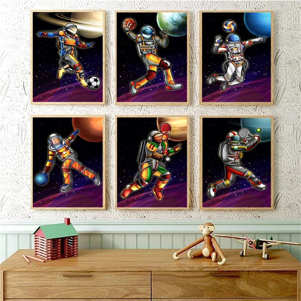 Astronaut Playing ball Poster Cartoon Canvas Painting Funny Ball games Wall Prints for Children Bedroom Home Decor Gift
Astronaut Playing ball Poster Cartoon Canvas Painting Funny Ball games Wall Prints for Children Bedroom Home Decor Gift