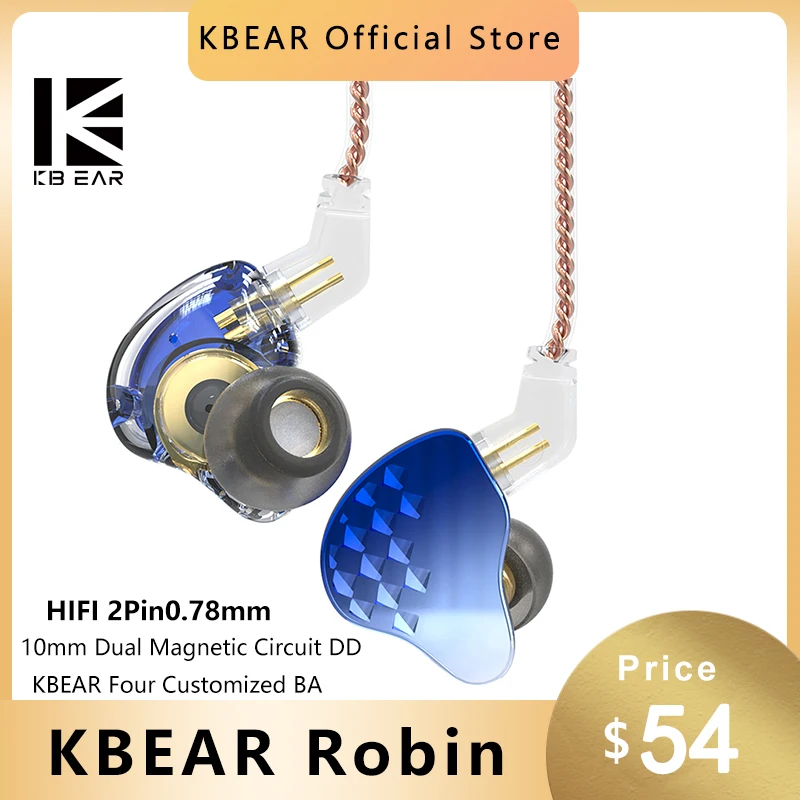 Наушники вкладыши KBEAR Robin HiFi 1DD + 4BA гибридные наушники из цинкового сплава с