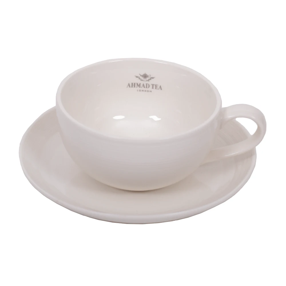 A pair of Tea &quotAhmad Tea" White ceramic 290 ml cup saucer set tableware |