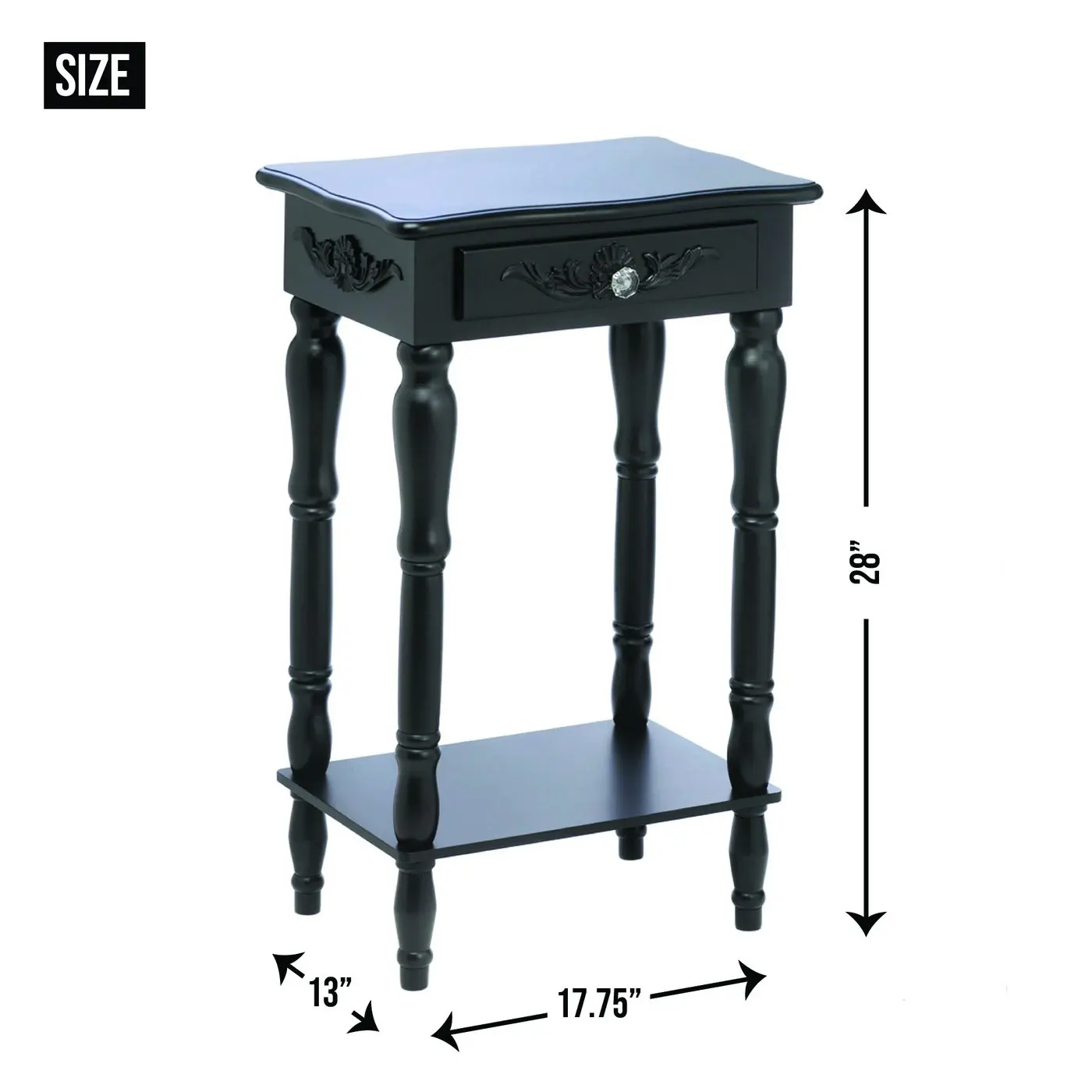 Accent Plus Black Side Colonial Carved Table with Crystal Drawer Pull Remarkably Durable and Stylish Made Of Pinewood
Accent Plus Black Side Colonial Carved Table with Crystal Drawer Pull Remarkably Durable and Stylish Made Of Pinewood