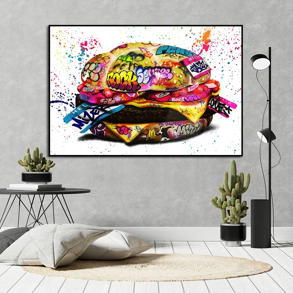 

Graffiti Art Fast Food Hamburger Canvas Painting Posters And Prints Wall Picture For Modern Living Room Home Decor Frameless