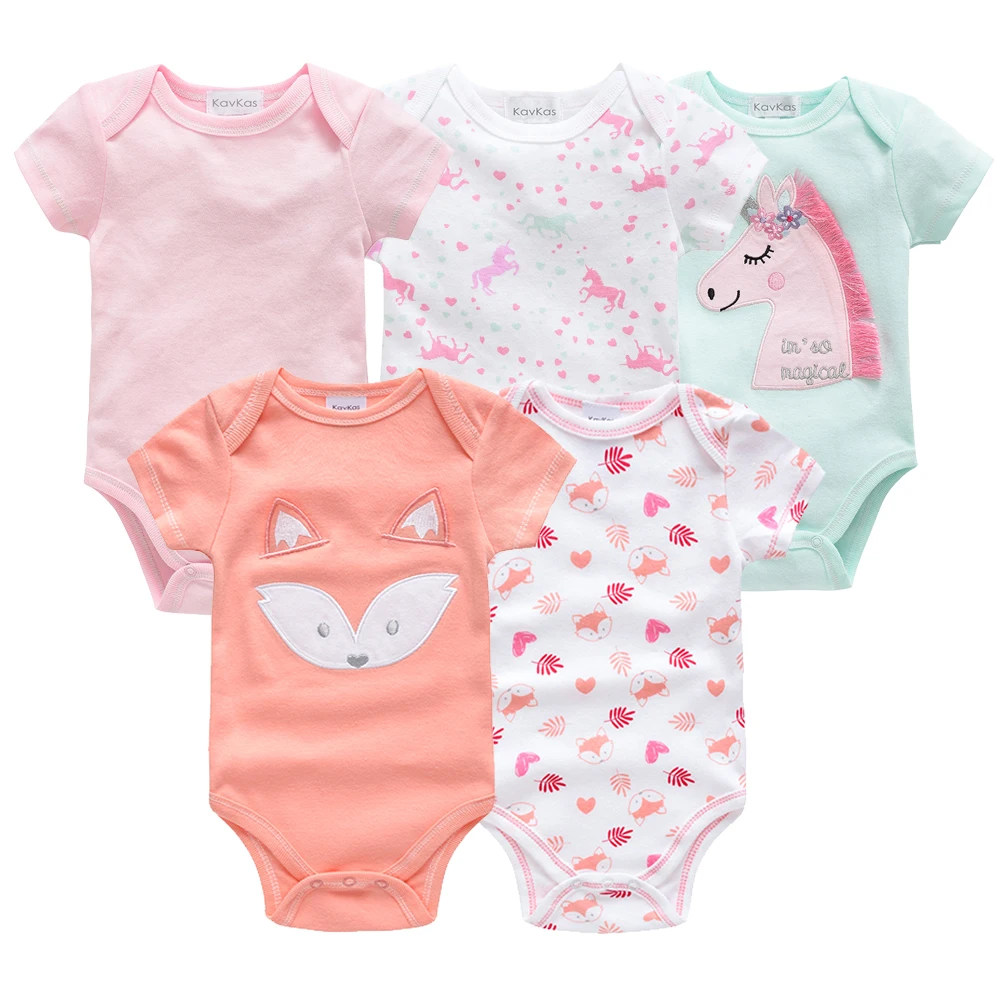 

Kavkas 5PCS/Lot Baby Girls Clothes Bodysuits Unicorn 100%Cotton Kids Clothing Newborn Infant Clothing Roupas de bebe 0-12M