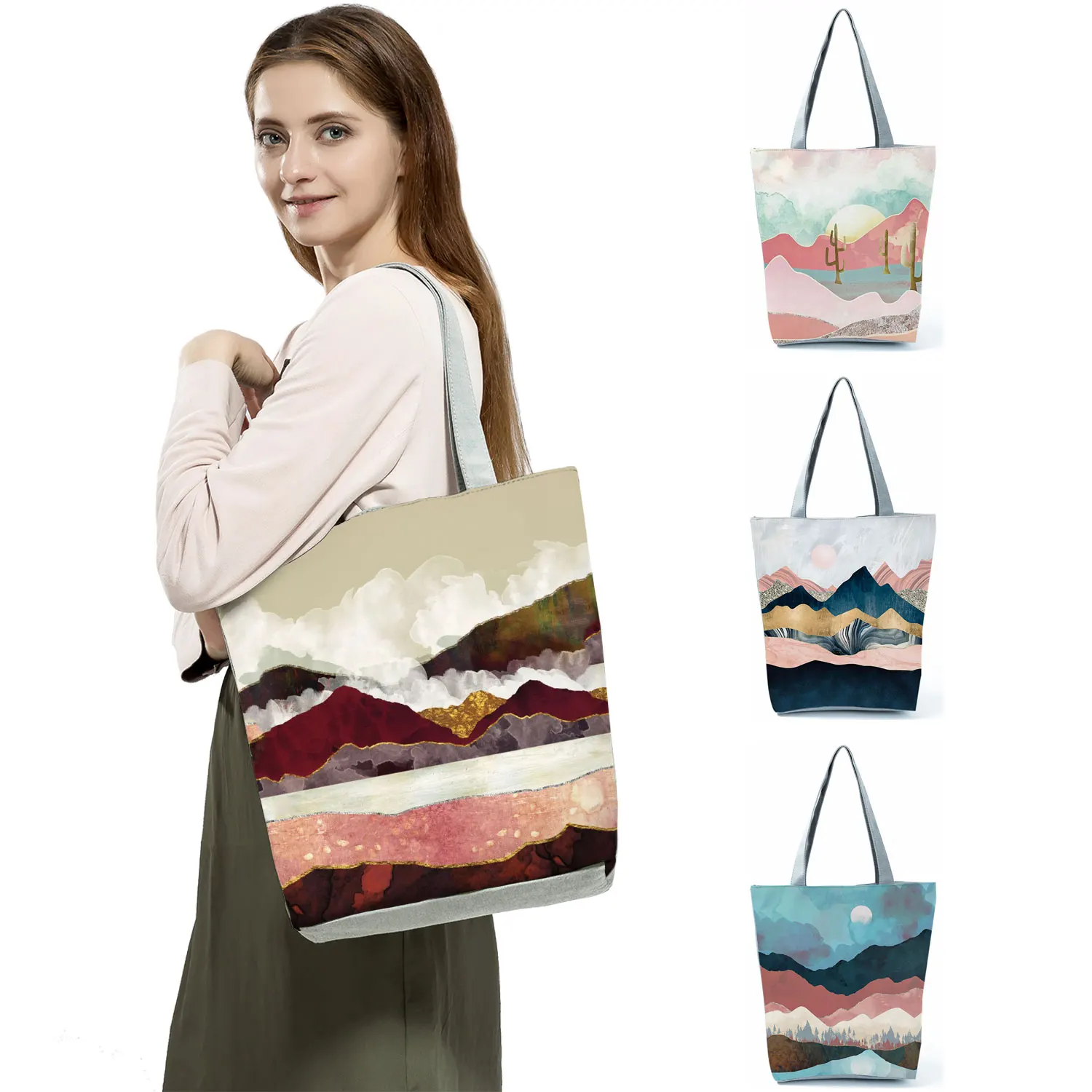 Landscape Painting Printed Fashion Cartoon Handbags Eco Friendly High Capacity Shopping Bag Portable Foldable Women Shoulder Bag
Landscape Painting Printed Fashion Cartoon Handbags Eco Friendly High Capacity Shopping Bag Portable Foldable Women Shoulder Bag