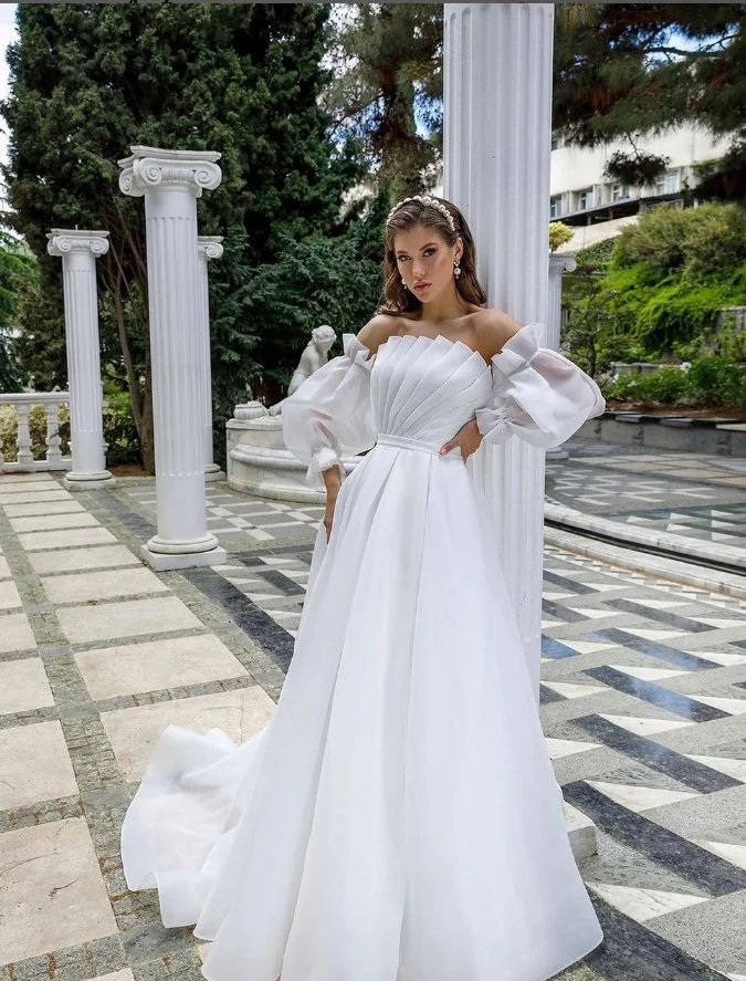 

Элегантное свадебное платье в стиле бохо, а-силуэт, без бретелек, со шнуровкой и рюшами, свадебные платья длиной до середины икры, индивидуал...