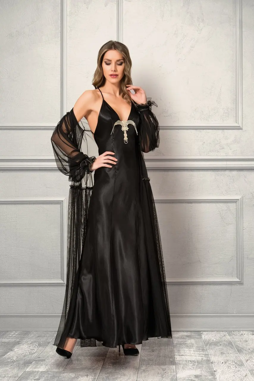 Women's Satin V-Neck Long String Hanger 2 Piece Night Tulle Dressing Gown Set 4959
Women's Satin V-Neck Long String Hanger 2 Piece Night Tulle Dressing Gown Set 4959