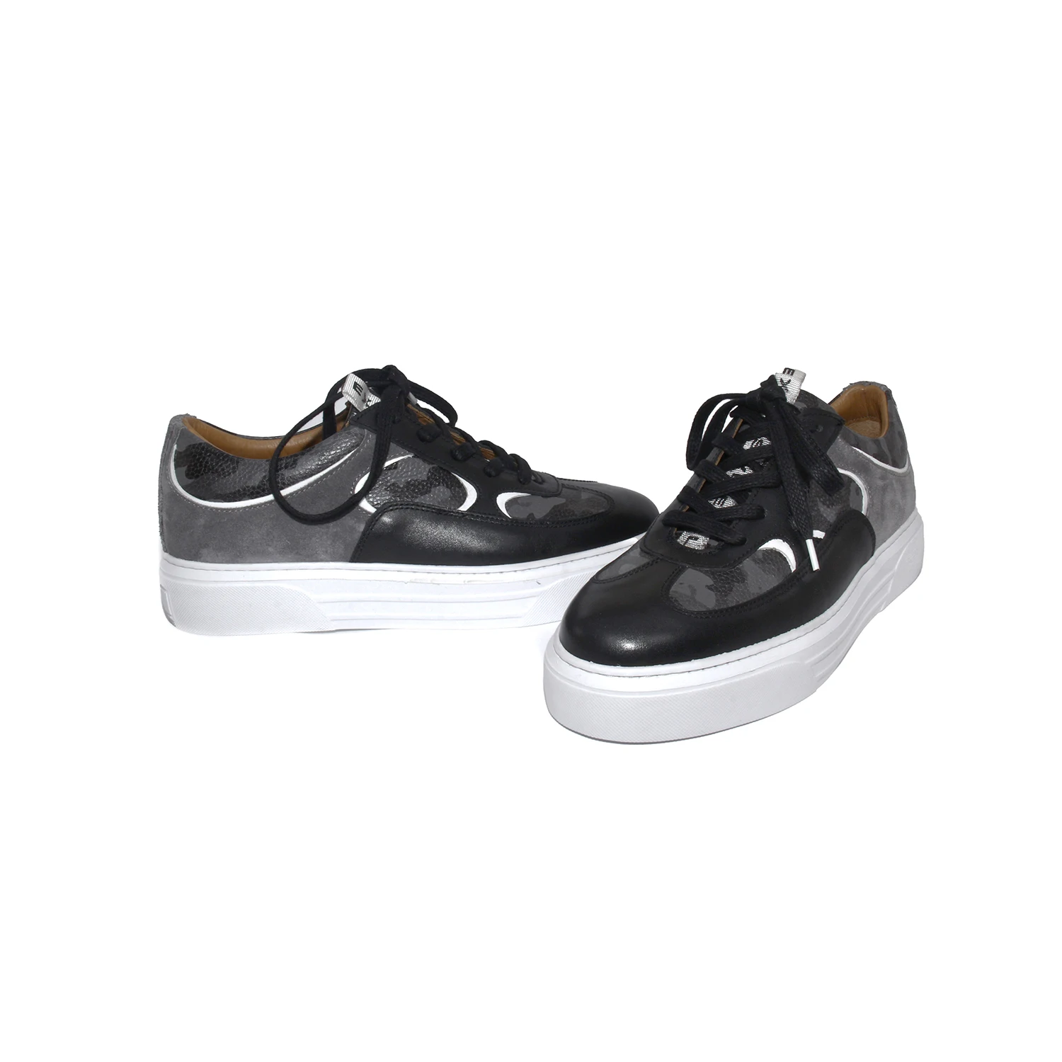 Handmade Sneakers with Lightweight Soles, Black Calf Leather/, Camouflage Pattern, Gray Suede, Men's Designer Sport Shoes, 2021
Handmade Sneakers with Lightweight Soles, Black Calf Leather/, Camouflage Pattern, Gray Suede, Men's Designer Sport Shoes, 2021