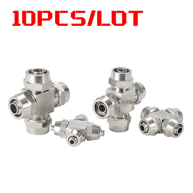 

10 PCS Shunt Locking Head PZA4 6 8 10 12 Cross Quick-Twist Four-Way Copper Nickel-Plated Lock Female Tracheal Toint Pneumatic