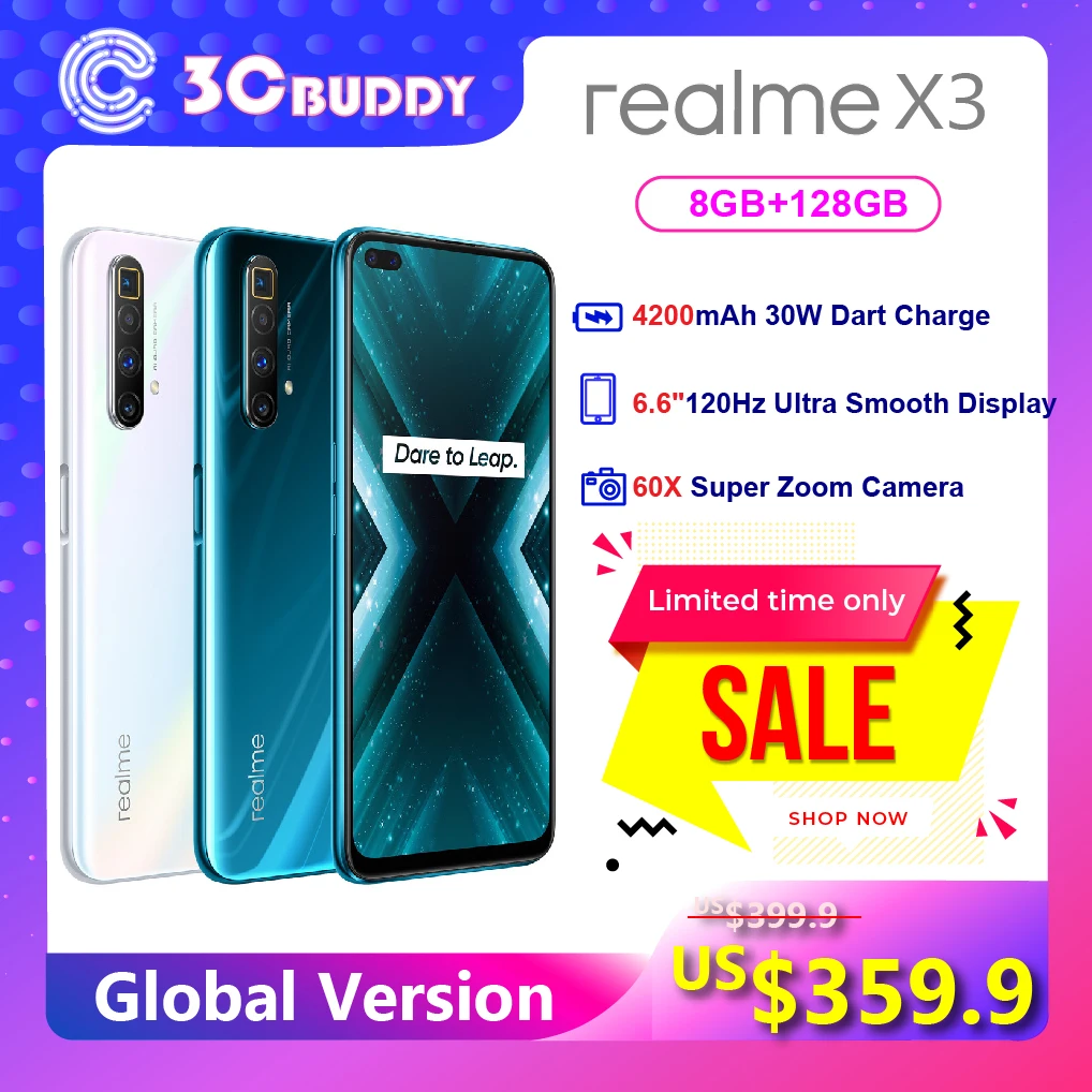 Realme X3 суперзум глобальная версия мобильный телефон 8 ГБ 128 60X Snapdragon 855 + 120 Гц