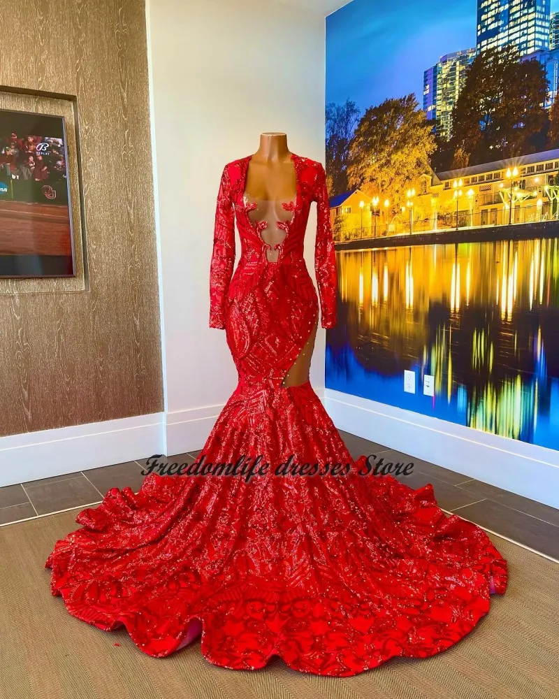 Sexu Open Back Red Prom Dresses For Women Sequin Long Sleevs Party Gowns Mermaid Graduations Party Wear
Sexu Open Back Red Prom Dresses For Women Sequin Long Sleevs Party Gowns Mermaid Graduations Party Wear