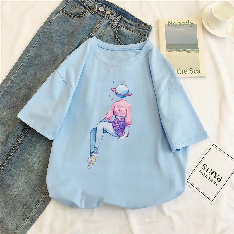 Summer New Style Starry Sky Girl Print T-Shirt 14-Color Pure Cotton Round Neck Unisex Short-Sleeved Daily Fashion Trend Top
Summer New Style Starry Sky Girl Print T-Shirt 14-Color Pure Cotton Round Neck Unisex Short-Sleeved Daily Fashion Trend Top