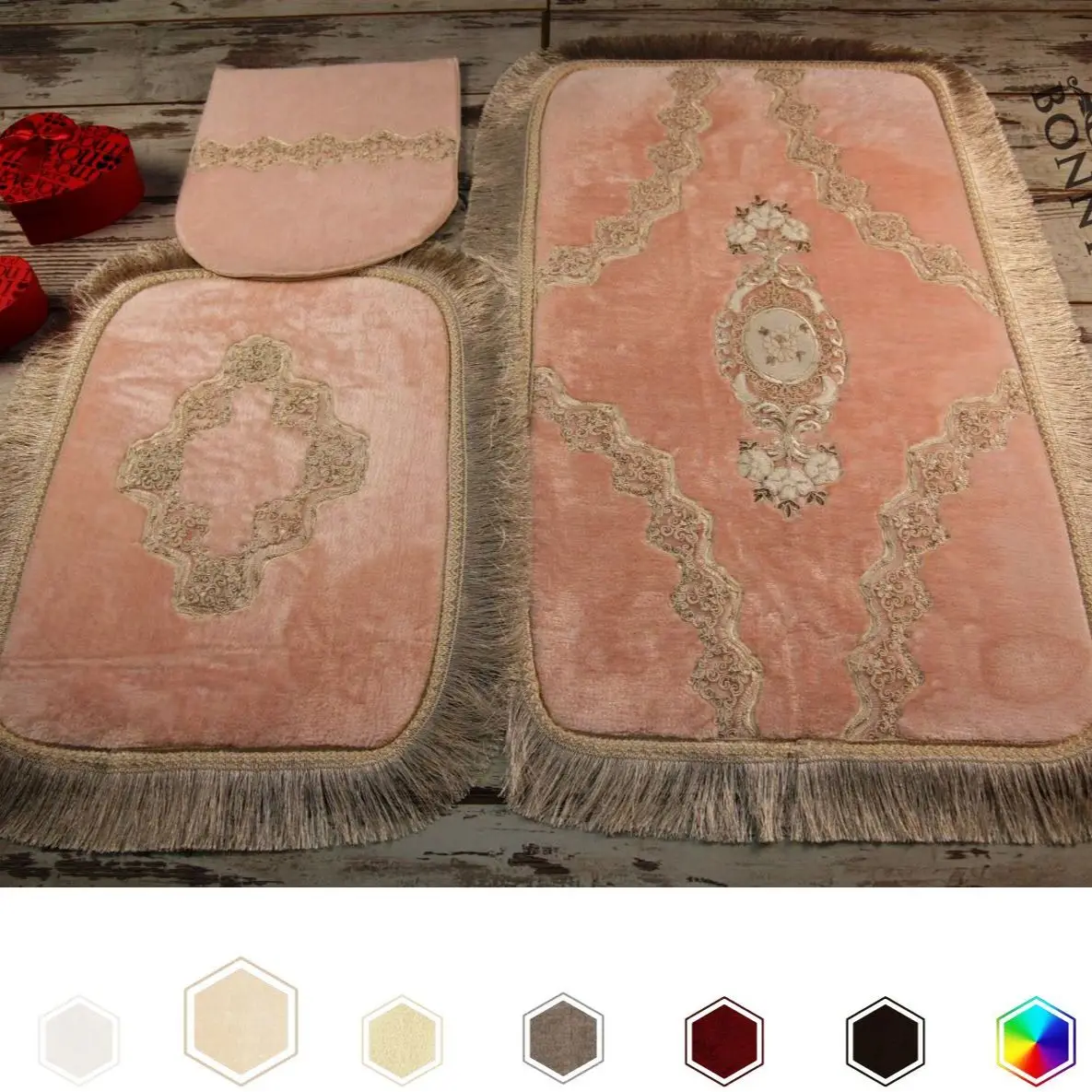 Bonny Home Exclusive Rectangle Pink 3 Pieces French Lacy Plush Bath Mat Non Slip Leather Based Machine Washable Rug Set
Bonny Home Exclusive Rectangle Pink 3 Pieces French Lacy Plush Bath Mat Non Slip Leather Based Machine Washable Rug Set