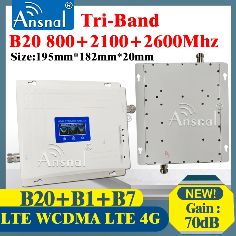 1PCS B20 LTE 800 2100 2600Mhz Tri-Band Cellphone Repeater GSM 2g 3g 4g Cellular Amplifier 4G Network Signal Booster LTE UMTS LTE
1PCS B20 LTE 800 2100 2600Mhz Tri-Band Cellphone Repeater GSM 2g 3g 4g Cellular Amplifier 4G Network Signal Booster LTE UMTS LTE