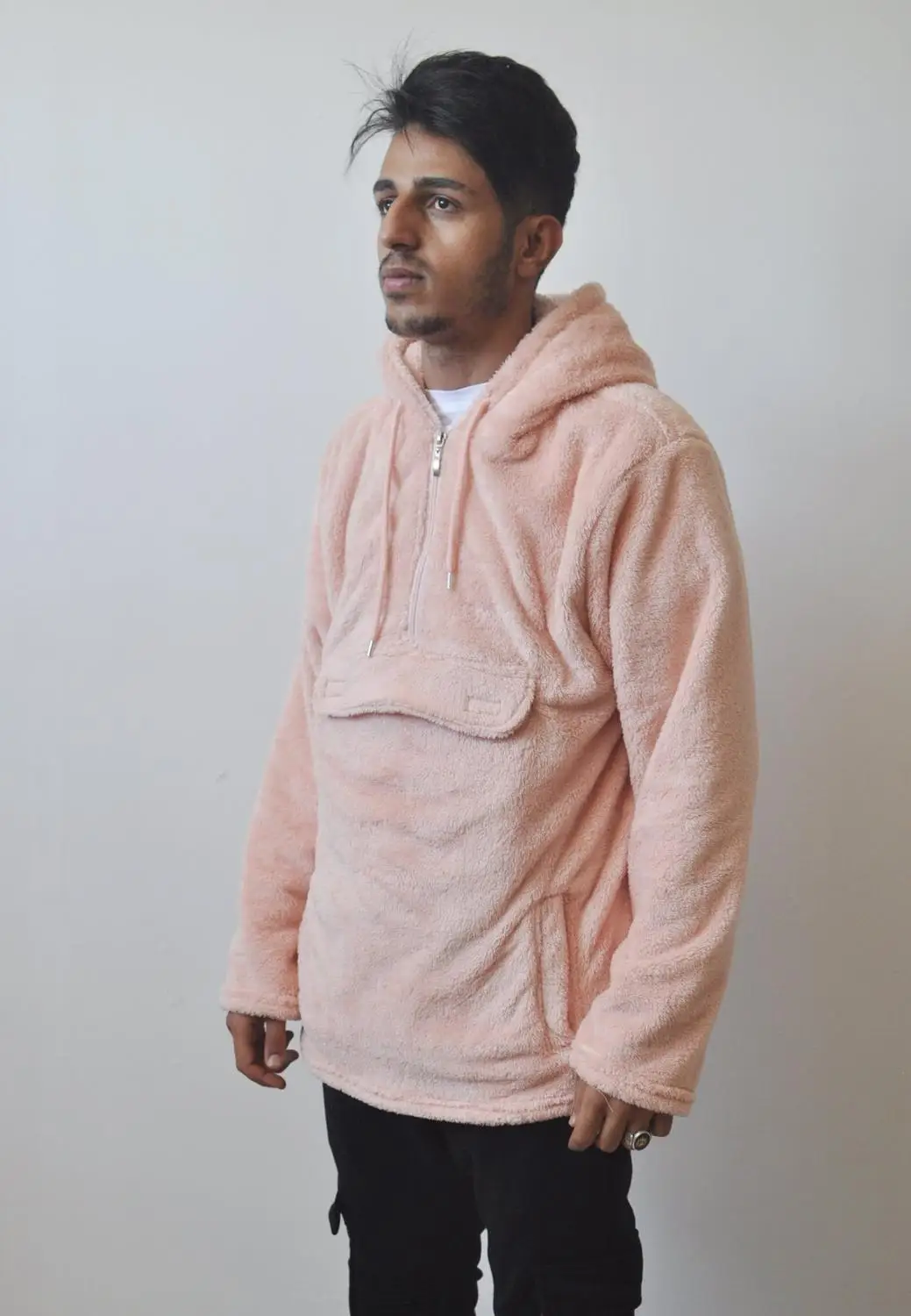XS-6XL Мужская толстовка на молнии спереди со шнурком Тедди Анорак куртка из