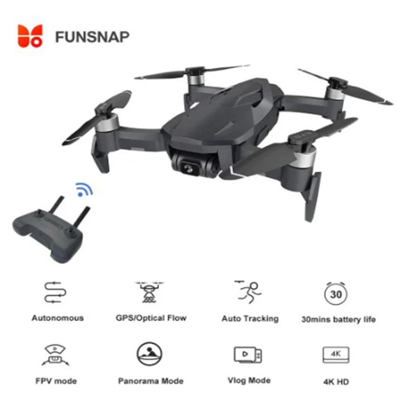 

FUNSNAP DIVA 02 Camera Drone 3-Axis 4K HDR Video Gimbal Camera 5.8GHz Wifi 2KM FPV 30Mins Flight Time GPS RC Drone RC Helicopter