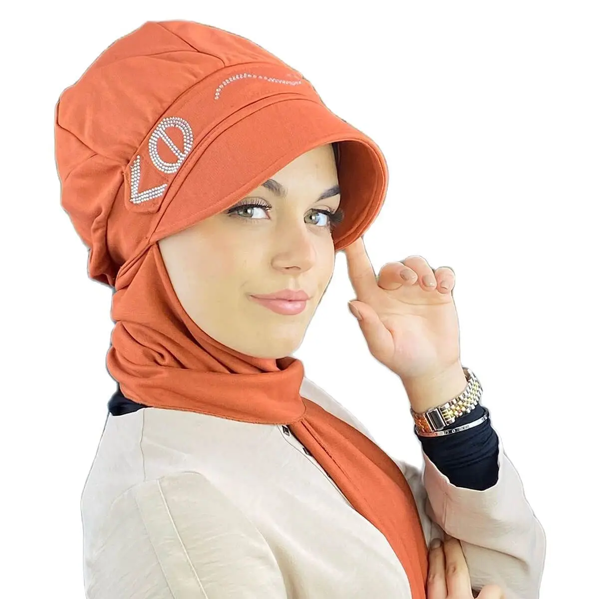 Buckle Decorated White Orange New Fashion Islamic Muslim Women Scarf 2021 Trend Hijab Which Are Immediately Ready-to-Wear Hat Beret bone
Buckle Decorated White Orange New Fashion Islamic Muslim Women Scarf 2021 Trend Hijab Which Are Immediately Ready-to-Wear Hat Beret bone