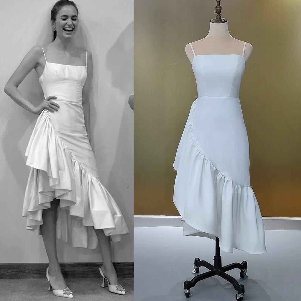 Spaghetti Straps Satin Irregular Wedding Dress Custom Made Plus Size Lace Up Real Photos Backless Minimalist Simple Bridal Gown
Spaghetti Straps Satin Irregular Wedding Dress Custom Made Plus Size Lace Up Real Photos Backless Minimalist Simple Bridal Gown