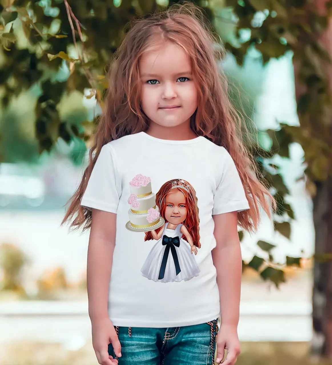 Персональный женский ребенок день рождения карикатура белого T-Shirt-2 
Персональный женский ребенок день рождения карикатура белого T-Shirt-2